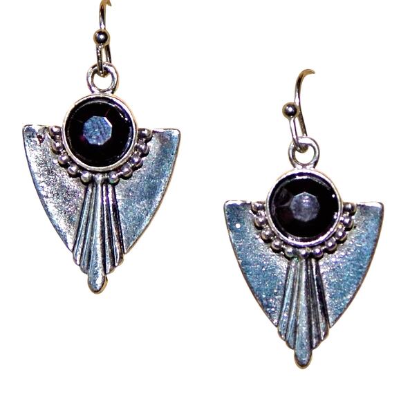 Vintage Gothic Black Beveled Stone Earrings - Picture 1 of 4